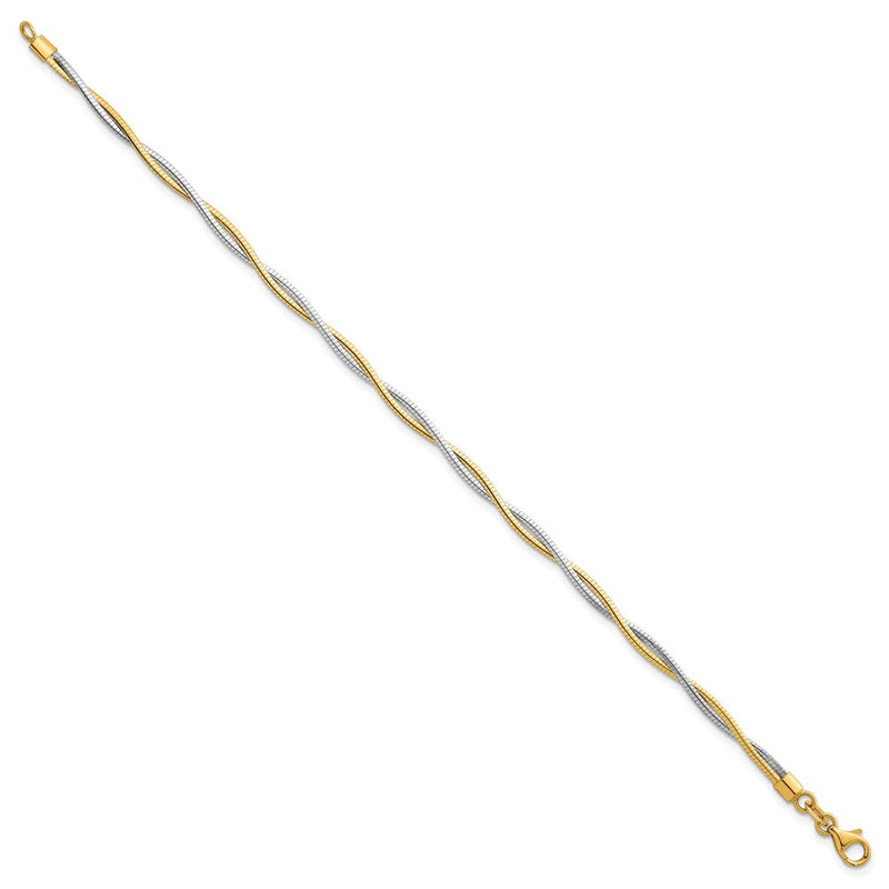 14K Two-Tone Gold Two-tone Polished Twisted Round Omega 7.5 Inch Bracelet