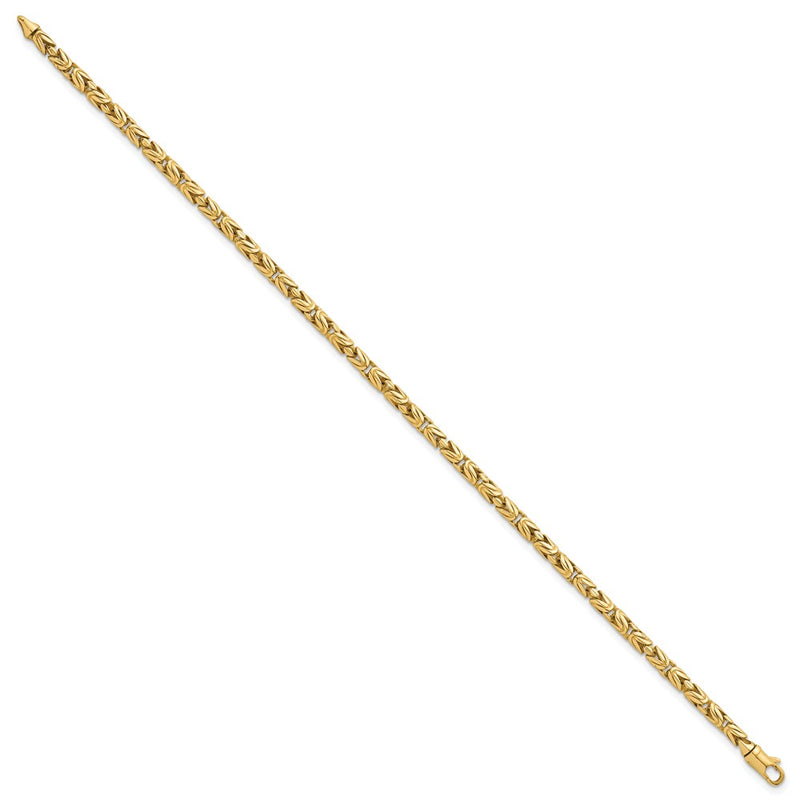 14K Yellow Gold Polished 3mm Rounded Byzantine Link Chain Bracelet