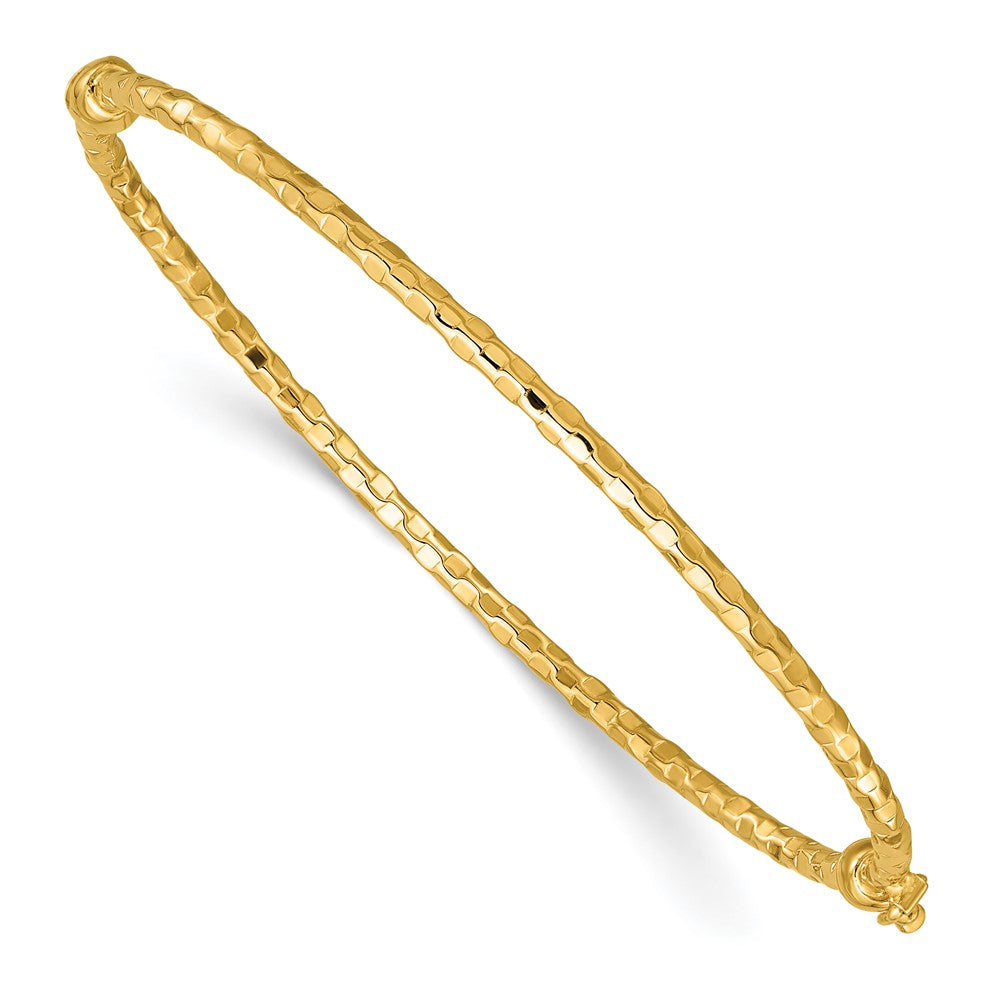 14K Yellow Gold Polished Diamond-cut 2.20mm Hinged Oval Bangle Bracelet