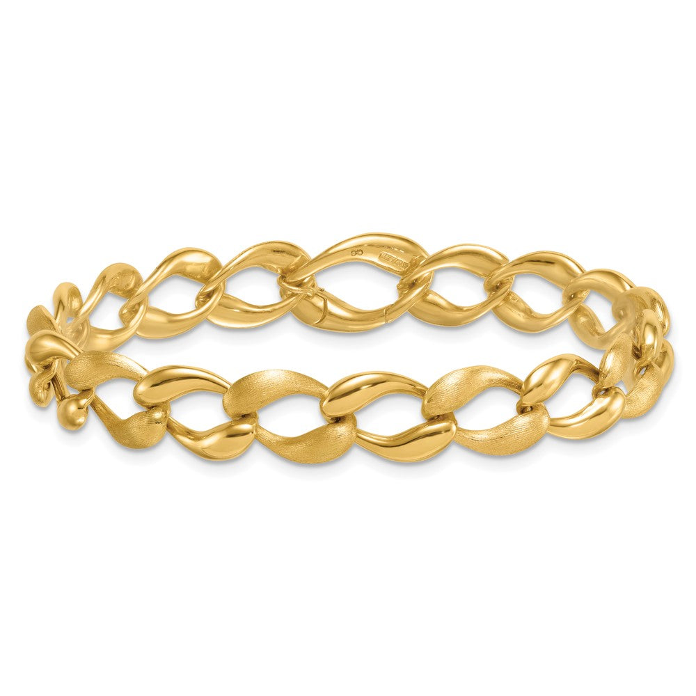 14K Yellow Gold Brushed and Polished 9mm Fancy Curb Link 7 Inch Bracelet