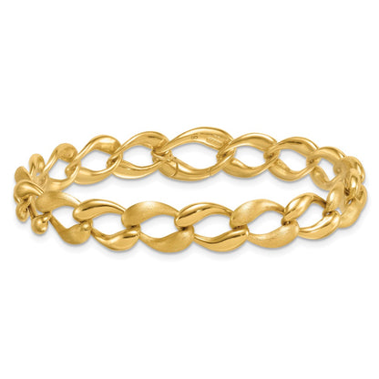 14K Yellow Gold Brushed and Polished 9mm Fancy Curb Link 7 Inch Bracelet