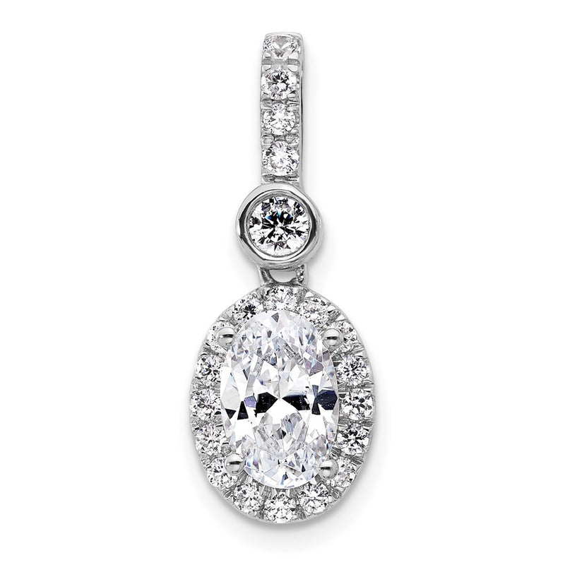 14K White Gold 2 carat Lab Grown Diamond VS/SI+ G+ Oval Complete Halo Pendant