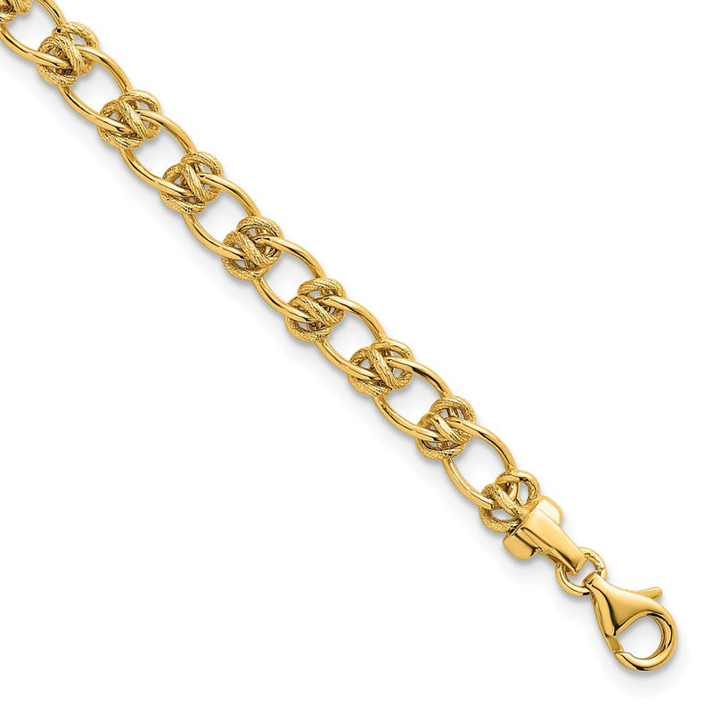 14K Yellow Gold Polished and Textured 5.0mm Fancy Knot Link 17 Inch Necklace
