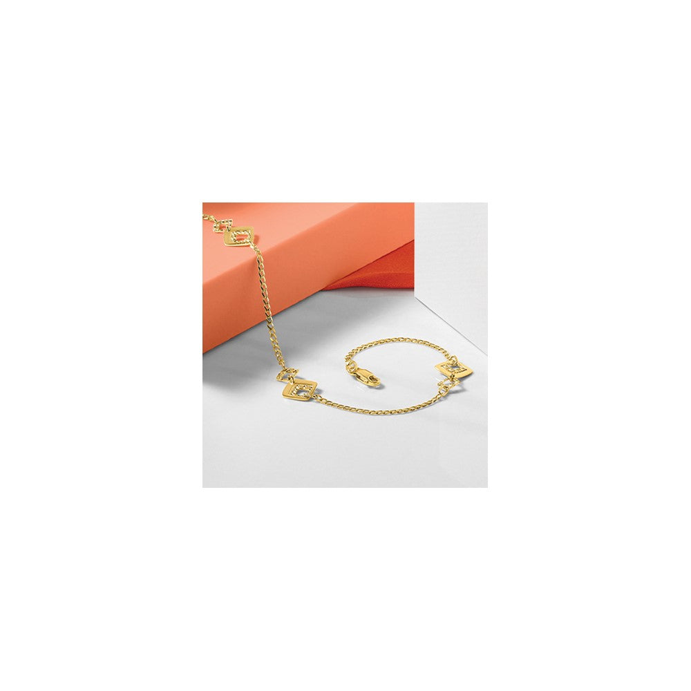 14K Yellow Gold Textured Squares 9 Inch Plus 1 Inch Extender - Total 10 Inch Anklet