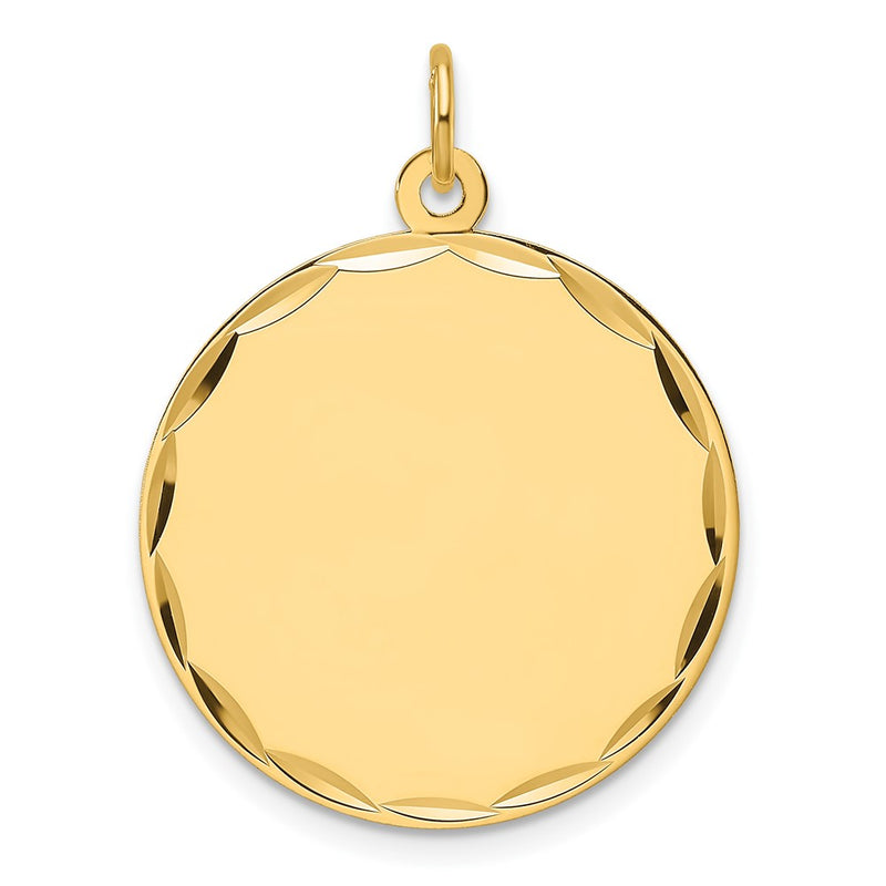 14K Yellow Gold Etched Edge .027 Gauge Engravable Round 22.9mm Disc Charm