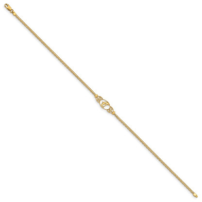 14K Yellow Gold Polished Dolphin and Filigree Bismark Chain Anklet