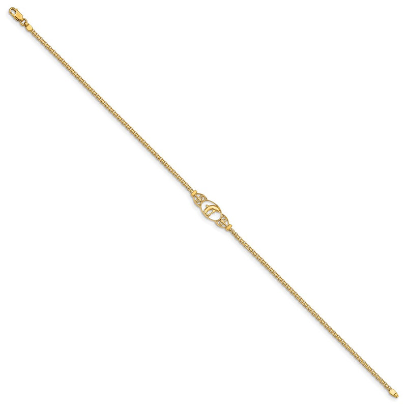 14K Yellow Gold Polished Dolphin and Filigree Bismark Chain Anklet