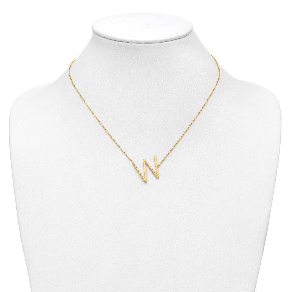 14K Yellow Gold Sideways Diamond Initial W 18 Inch Necklace