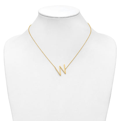 14K Yellow Gold Sideways Diamond Initial W 18 Inch Necklace