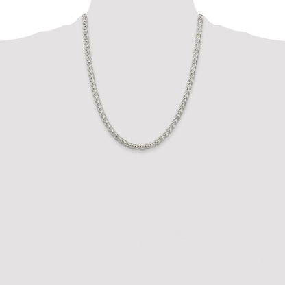 Sterling Silver Rhodium-plated 5mm Round Spiga 22 Inch Chain
