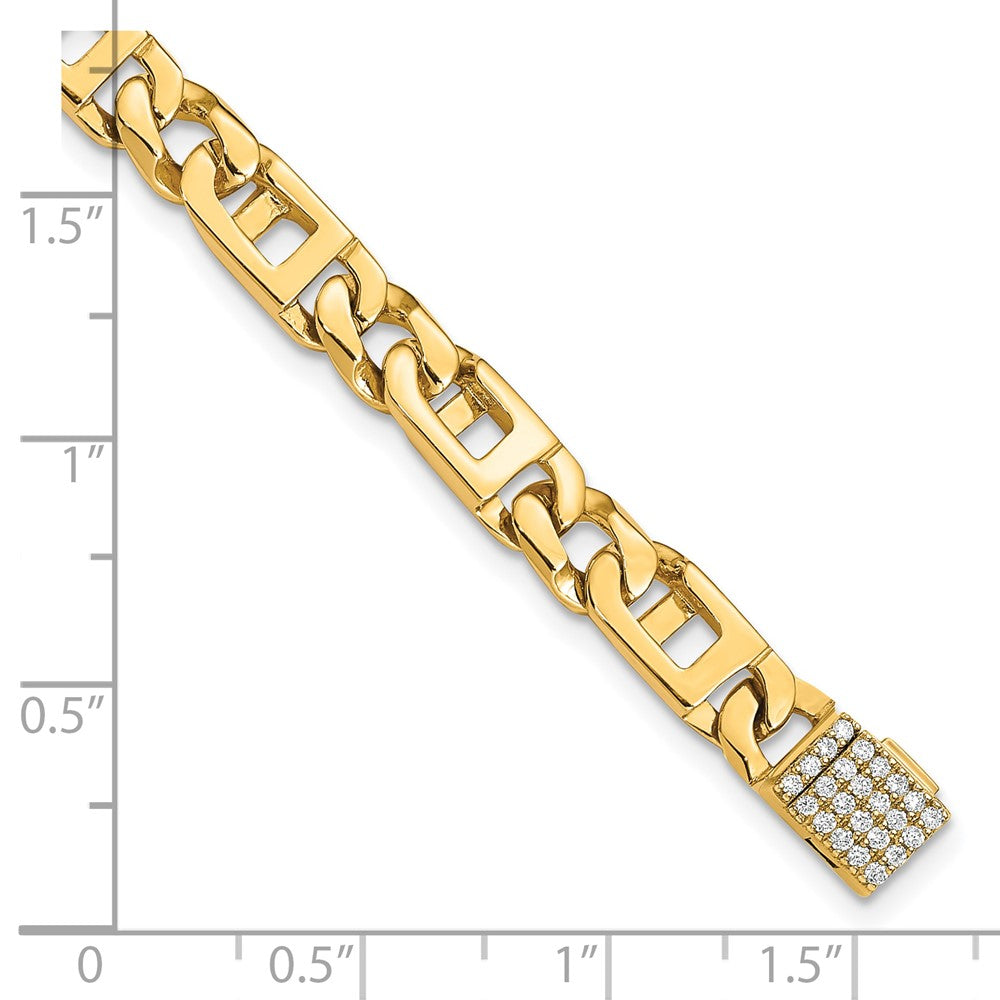 14K Yellow Gold Hand-polished 5.9mm Fancy Link 1.75 carat Diamond Clasp Chain Bracelet