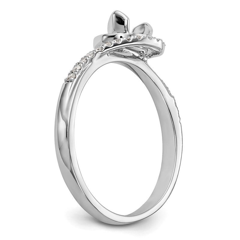 14K White Gold By-Pass (Holds 1/3 carat (4.5mm) Round Center) 1/6 carat Diamond Semi-mount Engagement Ring