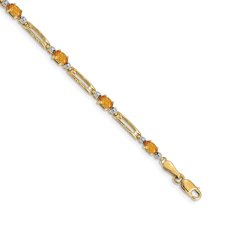 14K Yellow Gold Complete Diamond and Oval Citrine Fancy Link 7 Inch Bracelet