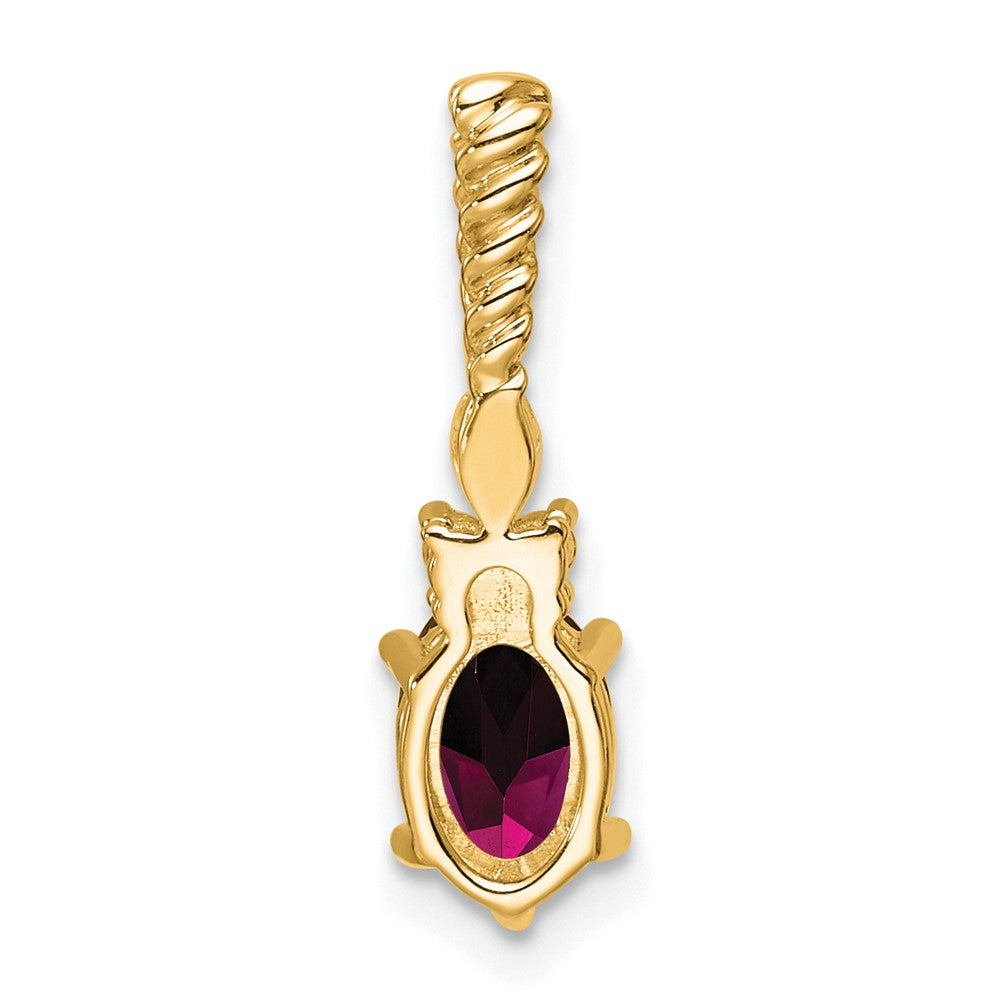 14K Yellow Gold Diamond and 7x5 Oval June/Rhodolite Garnet Twisted Chain Slide