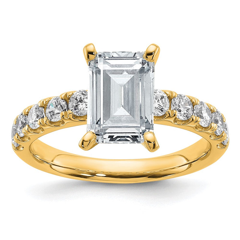 14K Yellow Gold Certified 2 3/4 carat Lab Grown Diamond VS+ F+ Emerald Complete Engagement Ring