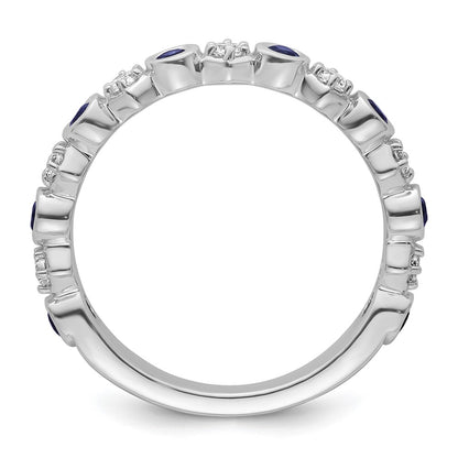 14K White Gold Polished Diamond and Sapphire Fashion Ring