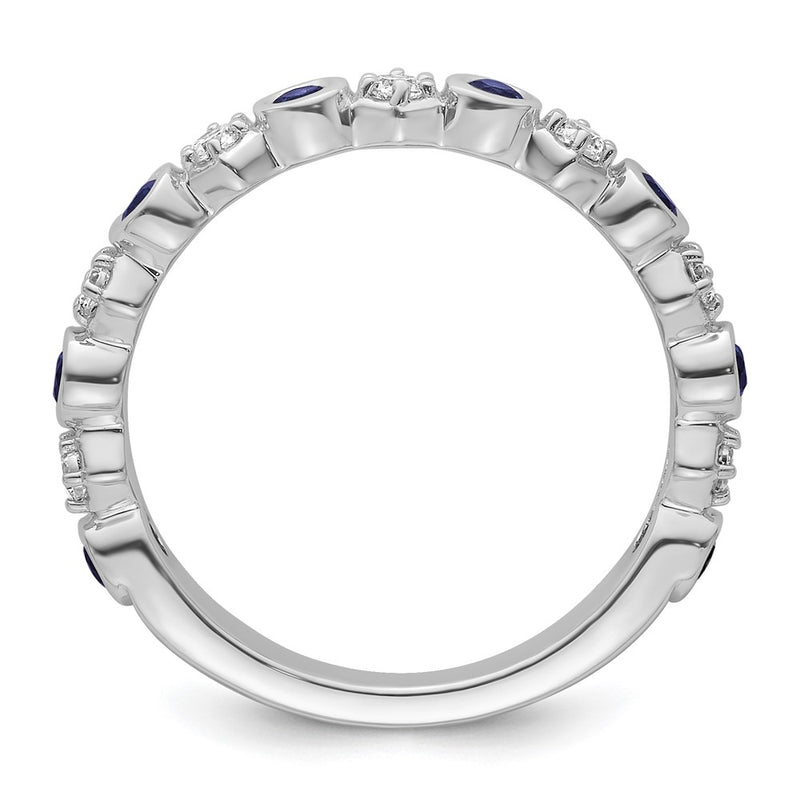 14K White Gold Polished Diamond and Sapphire Fashion Ring
