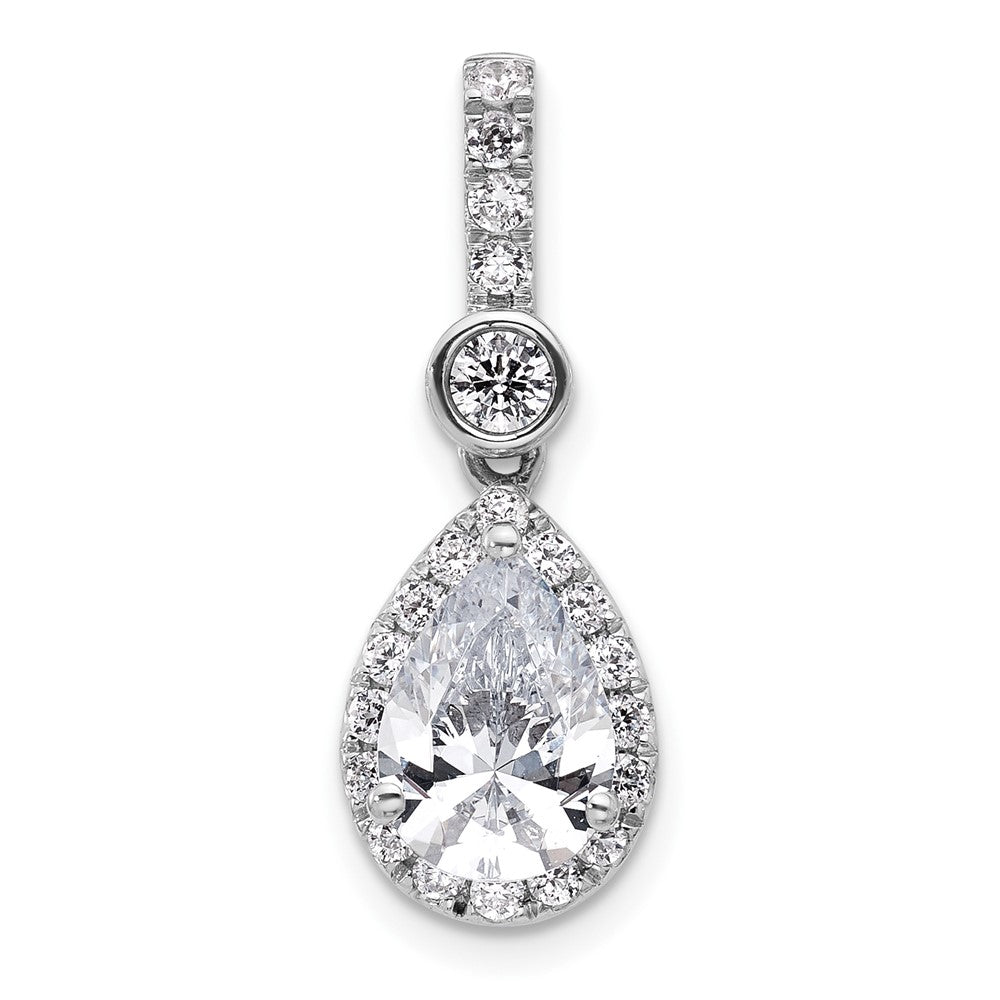 14K White Gold 2 carat Certified Lab Grown Diamond VS+ F+ Pear Complete Halo Pendant