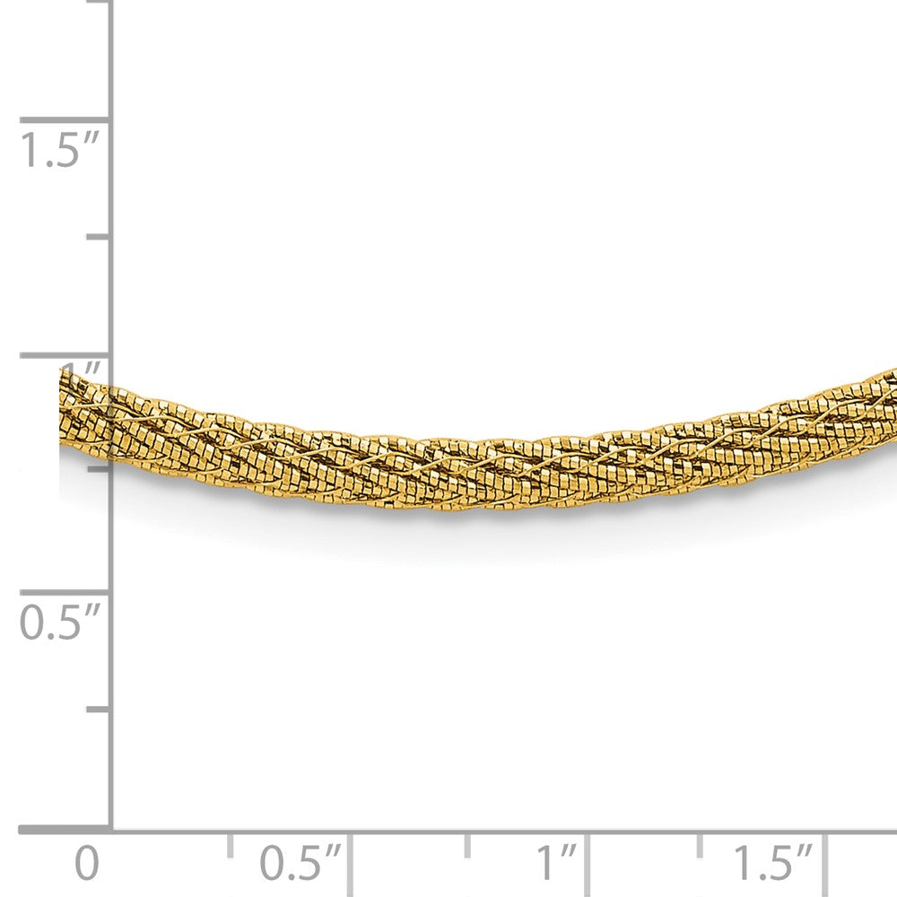 14K Yellow Gold Polished and Diamond-cut Round Woven Wire 17 Inch Necklace