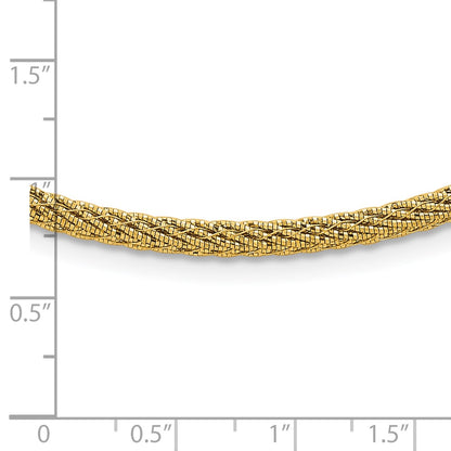 14K Yellow Gold Polished and Diamond-cut Round Woven Wire 17 Inch Necklace