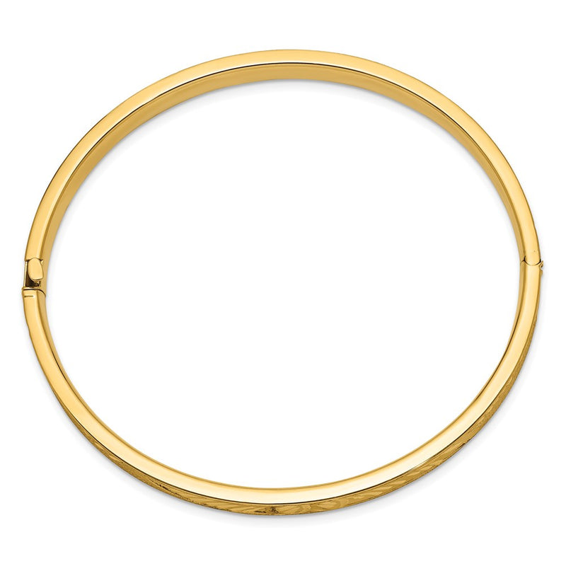 14K Yellow Gold 4/16 Oversize Diamond-cut Concave 6.00mm Hinged Oval Bangle Bracelet