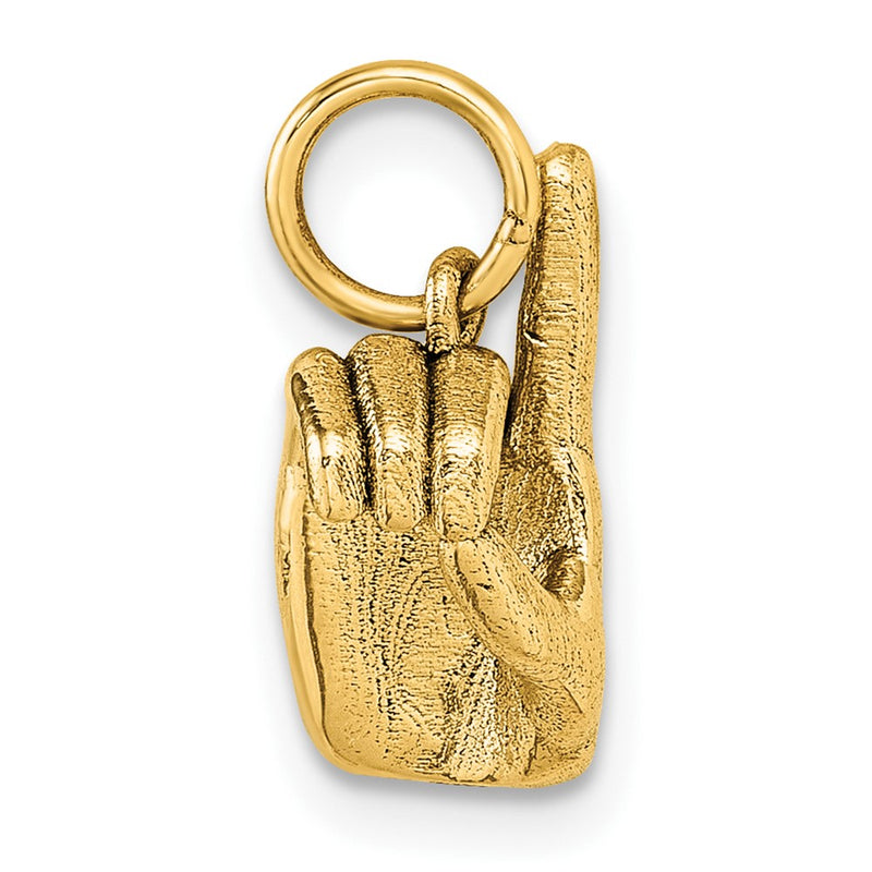 14K Yellow Gold American Sign Language Alphabet Fingerspelling Sign D Pendant