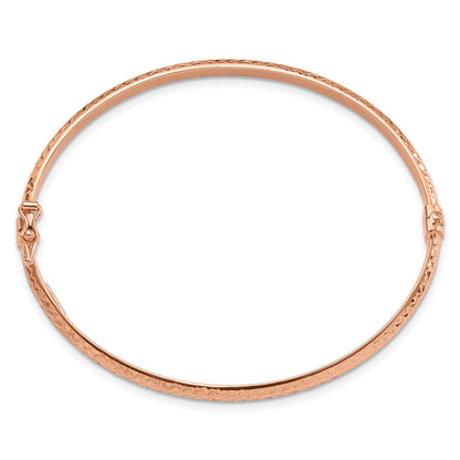 14K Rose Gold Polished Diamond-cut 4.00mm Hinged Oval Bangle Bracelet