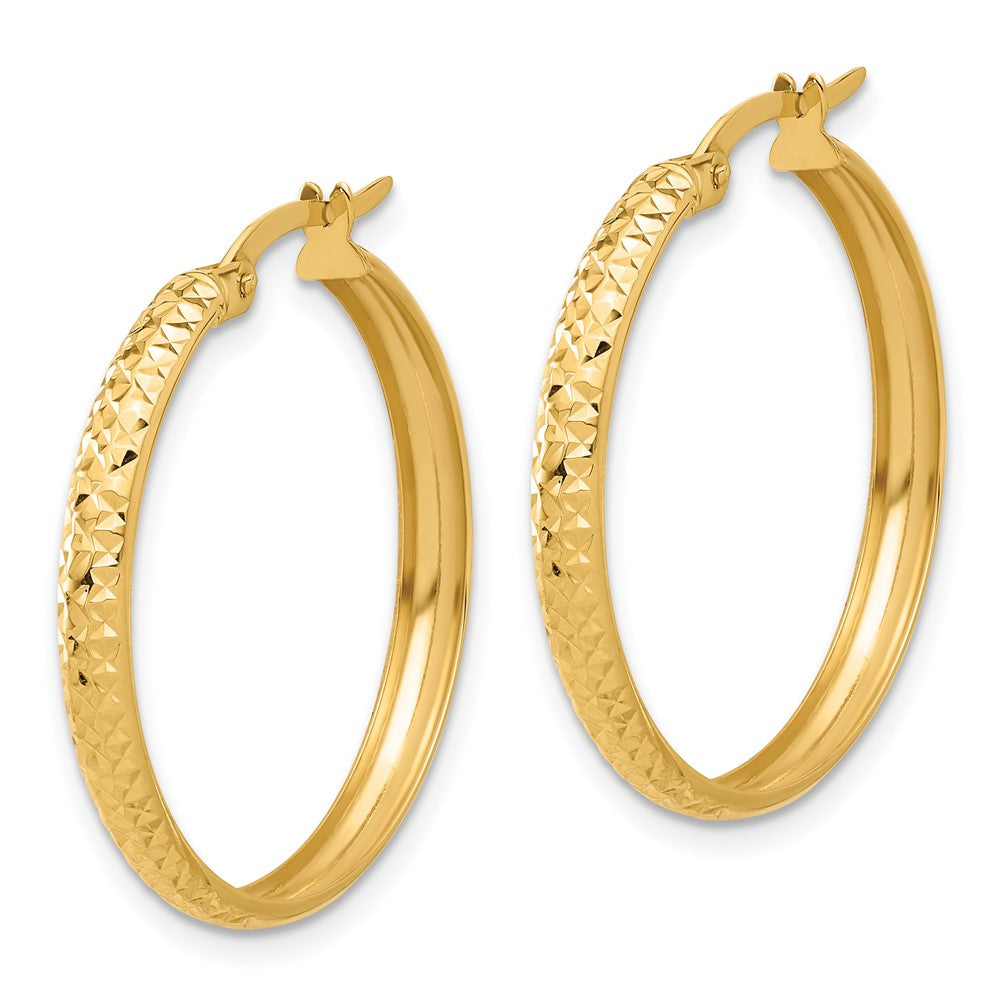 14K Yellow Gold 3x26mm Polished and Diamond-cut Hoop Earrings
