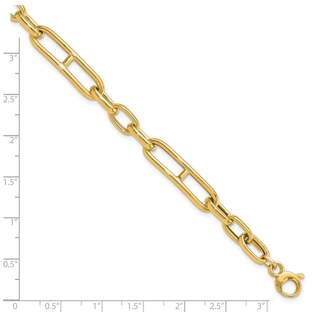 14K Yellow Gold Polished 7.4mm Fancy Paperclip Link Chain Bracelet Plus Extender
