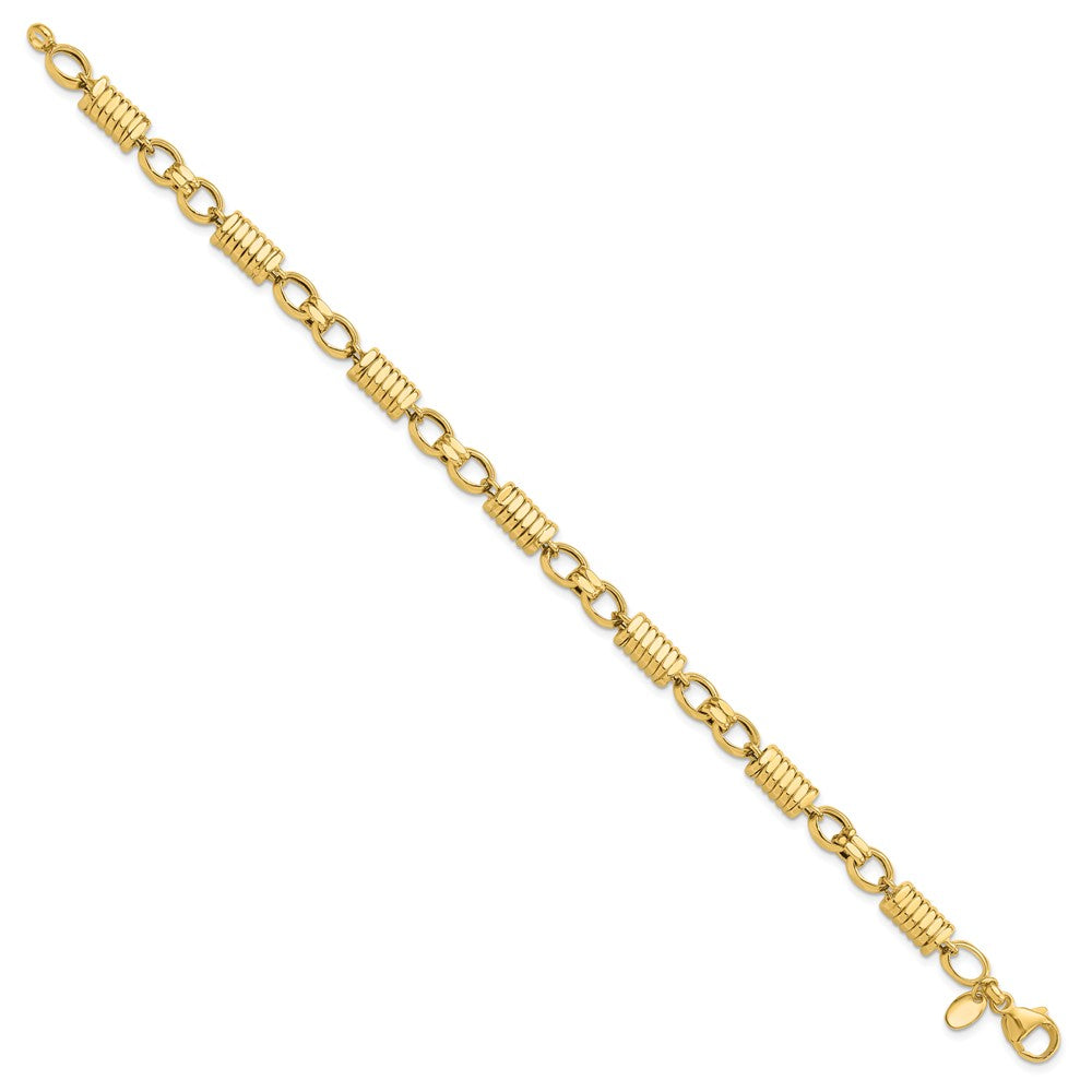 14K Yellow Gold Polished and Grooved 5.4mm Fancy Link 8.5 Inch Mens Bracelet