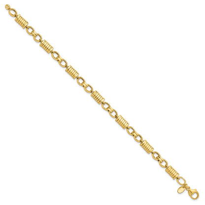 14K Yellow Gold Polished and Grooved 5.4mm Fancy Link 8.5 Inch Mens Bracelet