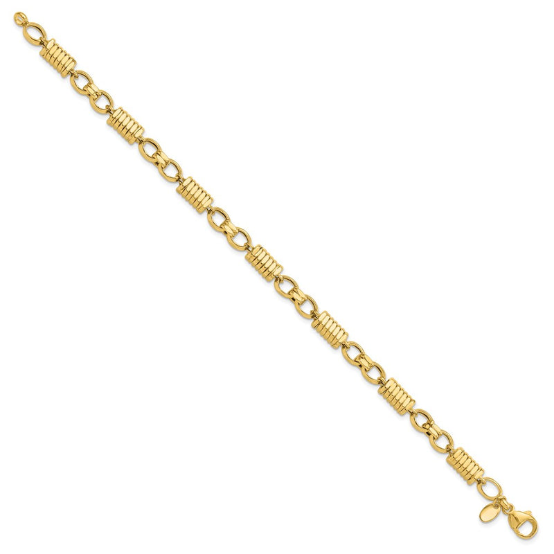 14K Yellow Gold Polished and Grooved 5.4mm Fancy Link 8.5 Inch Mens Bracelet