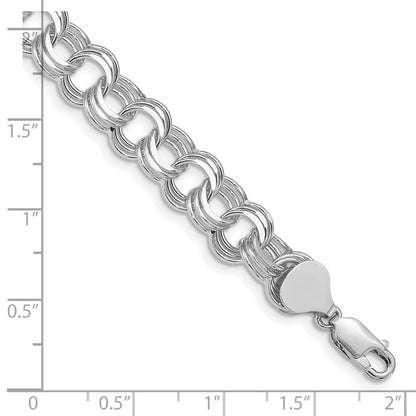 14K White Gold 9mm Solid Triple Link 8 Inch Charm Bracelet