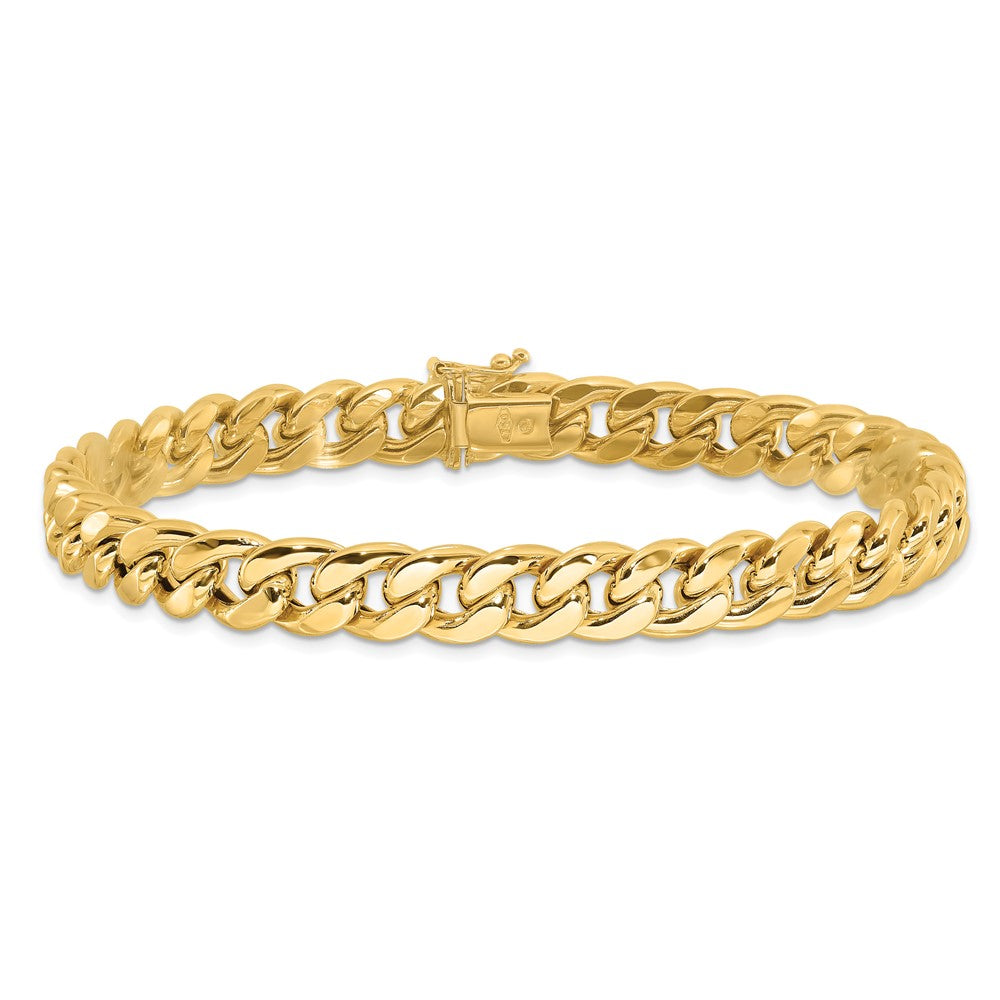 14K Yellow Gold Polished 8.9mm Curb Link 9 Inch Mens Bracelet