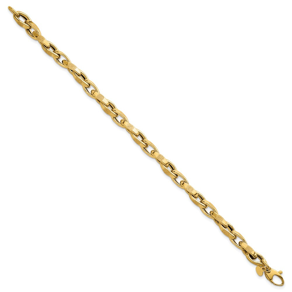 14K Yellow Gold Polished Fancy Textured Oval Twisted Open Link Chain Bracelet
