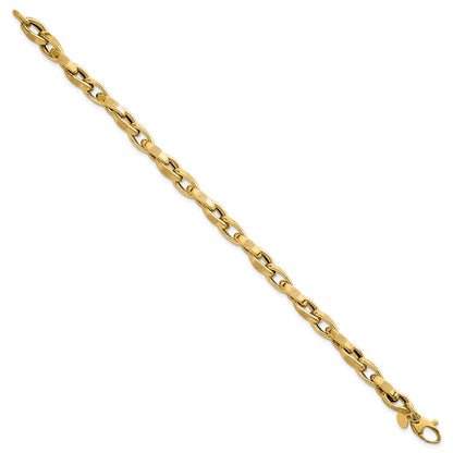 14K Yellow Gold Polished Fancy Textured Oval Twisted Open Link Chain Bracelet