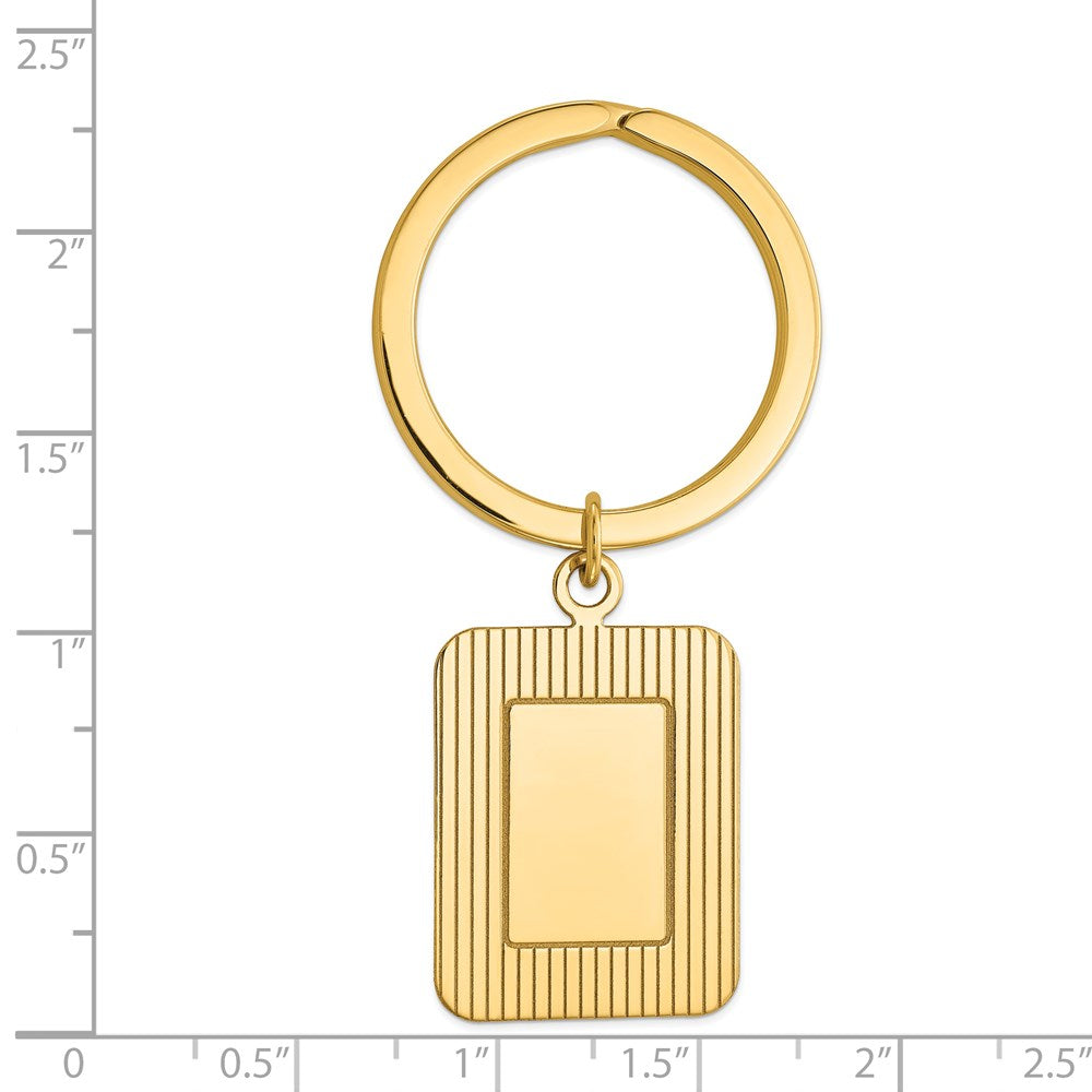 14K Yellow Gold Textured Rectangle Disc Key Ring