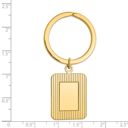 14K Yellow Gold Textured Rectangle Disc Key Ring