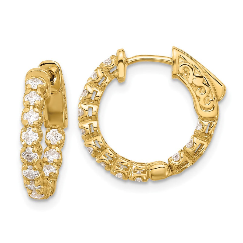 14K Yellow Gold .84 carat Diamond In/Out Hoop w/Safety Clasp Earrings