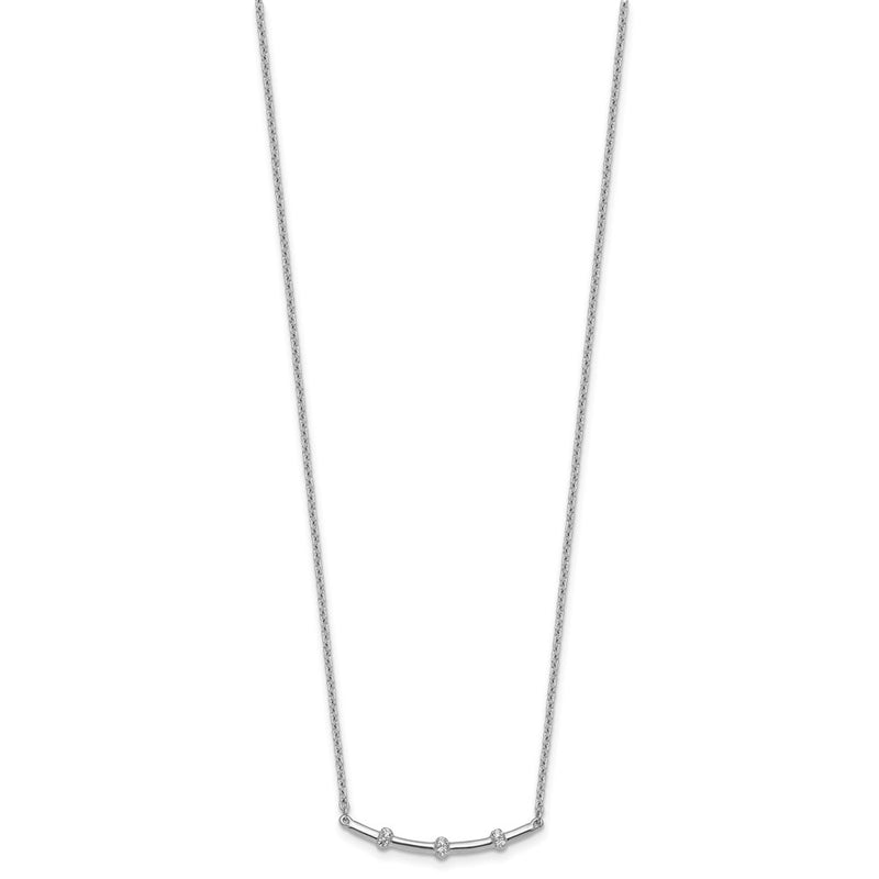 14K White Gold Polished 1/20 carat Diamond Curved Bar 18 Inch Necklace