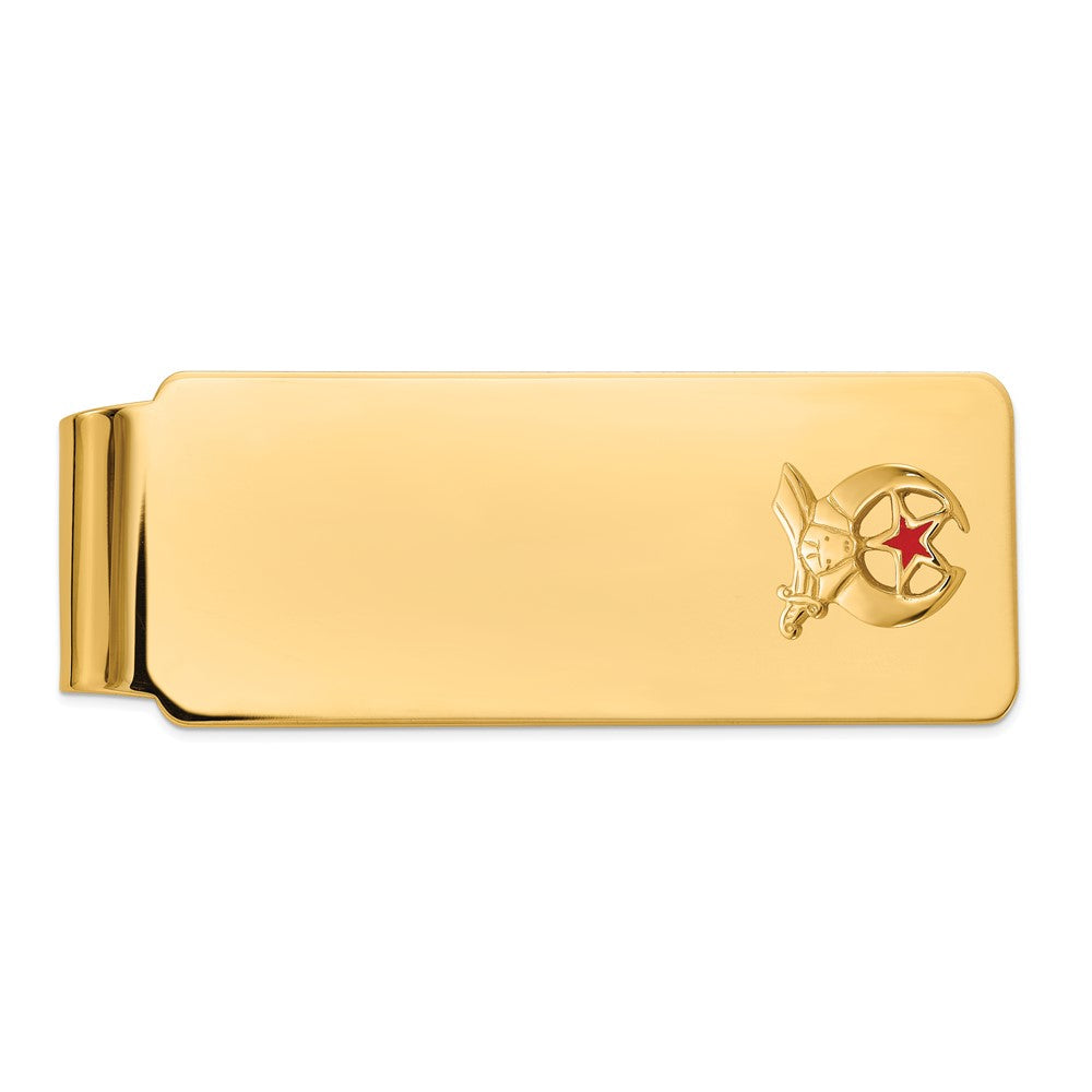 14K Yellow Gold Men's Polished and Textured with Red Enamel Masonic Shriner Medium Money Clip