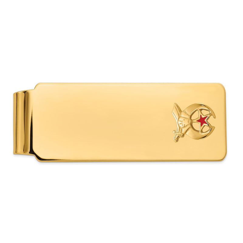 14K Yellow Gold Men's Polished and Textured with Red Enamel Masonic Shriner Medium Money Clip