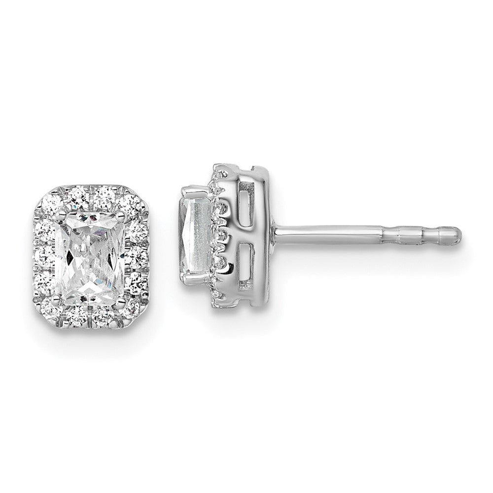 14K White Gold 5/8 carat Lab Grown Diamond VS/SI+ G+ Complete Emerald Halo Post Earrings