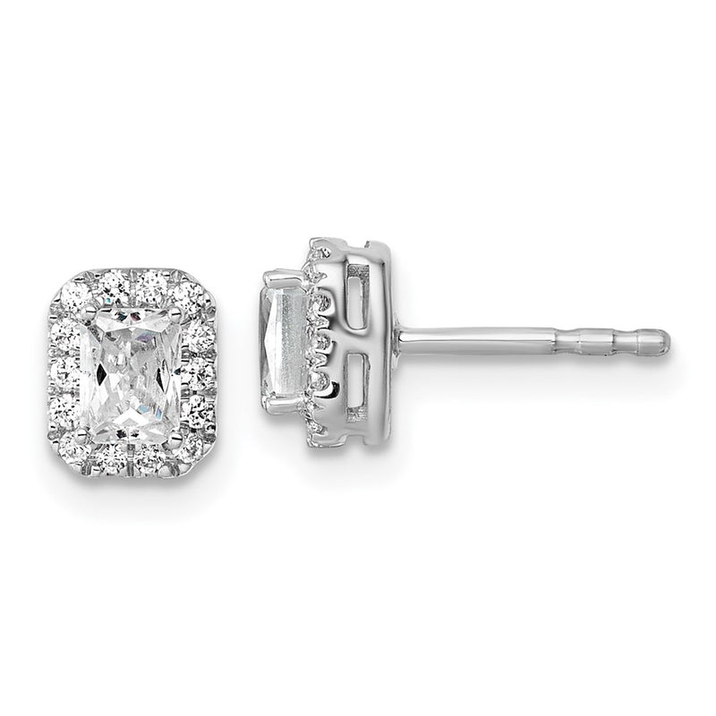 14K White Gold 5/8 carat Lab Grown Diamond VS/SI+ G+ Complete Emerald Halo Post Earrings