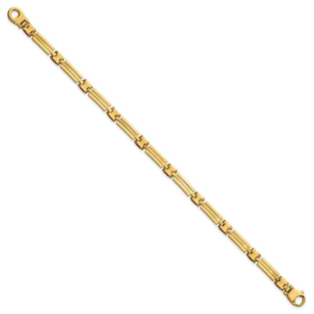 14K Yellow Gold Polished and Brushed 5mm Fancy Bar Link 8 Inch Bracelet