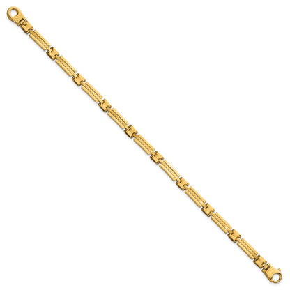 14K Yellow Gold Polished and Brushed 5mm Fancy Bar Link 8 Inch Bracelet