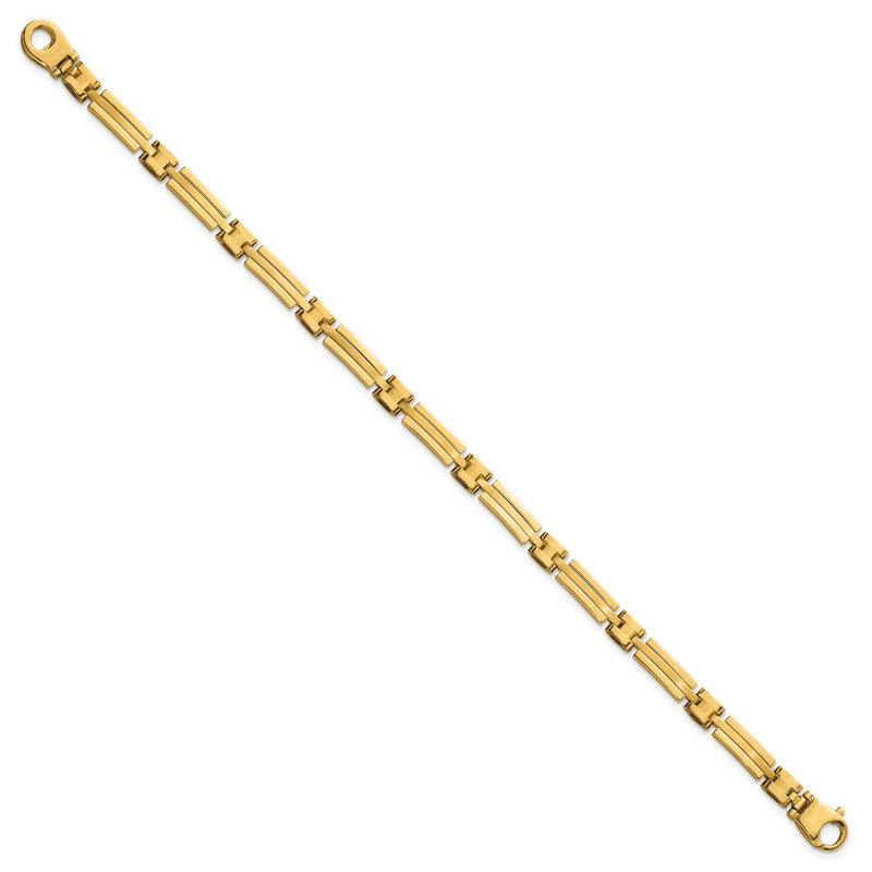 14K Yellow Gold Polished and Brushed 5mm Fancy Bar Link 8 Inch Bracelet