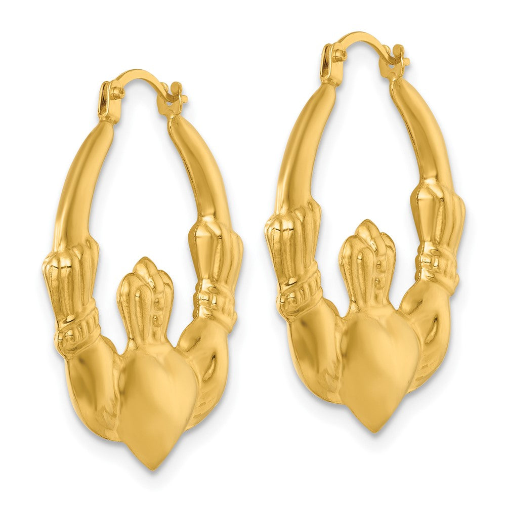 14K Yellow Gold Polished 24.00mm Claddagh Hollow Hoop Earrings