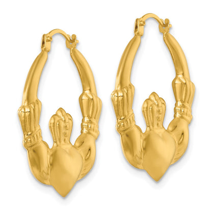 14K Yellow Gold Polished 24.00mm Claddagh Hollow Hoop Earrings