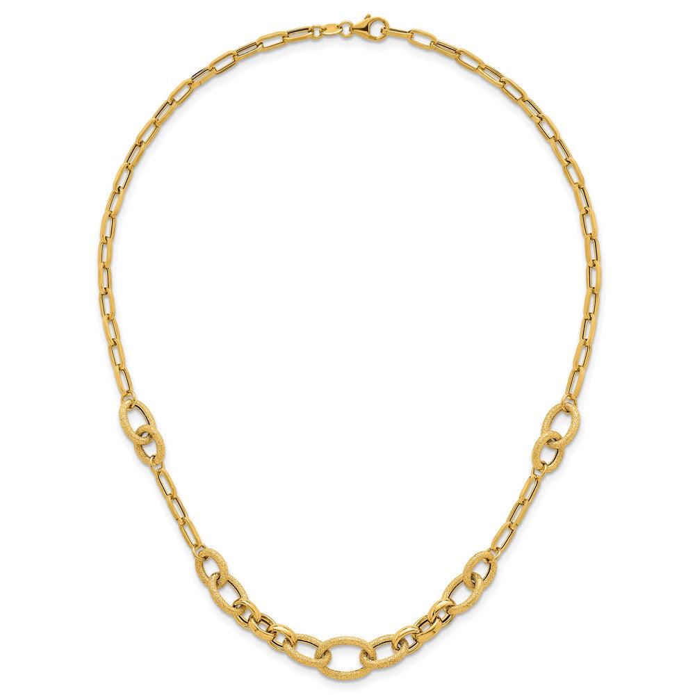 14K Yellow Gold Polished and Textured Link 17.25 Inch Necklace
